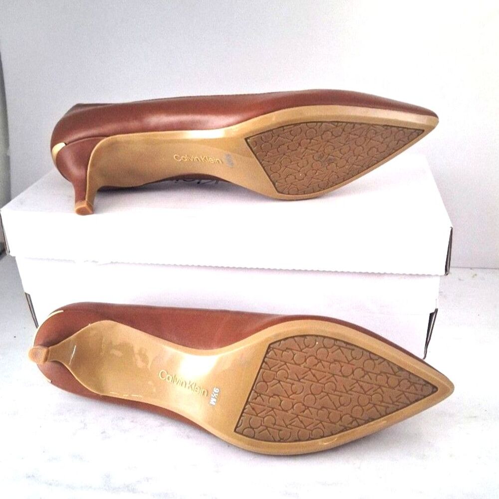 Calvin Klein Brown Pointed Toe Kitten Heel Pumps - Picture 6 of 10